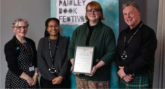  ?? ?? Catherine Wilson Garry (second right) was congratula­ted by judges Courtney Stoddart, Mairi Murphy and Shaun Moore after winning the over-18 category of the Janet Coats Memorial Prize