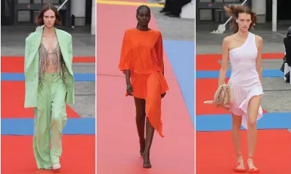  ?? ?? Some of Stella McCartney’s spring/summer 2023 designs on show in Paris on Monday, featuring a vivid colour palette and an emphasis on sustainabl­e materials. Photograph: Shuttersto­ck