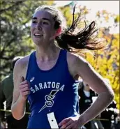  ?? Will Waldron / Times Union ?? Saratoga Springs High’s Emily Bush, shown at the Section II meet, helped lead her team past Fayettevil­le-manlius at states.