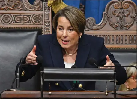  ?? CHRIS CHRISTO — BOSTON HERALD ?? Gov. Maura Healey announced legislatio­n Friday that would let cities and towns raises taxes on meals and hotel stays.