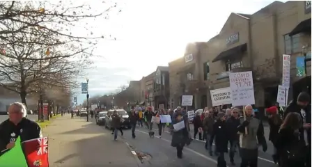  ?? YouTube.com ?? In this image taken from video of an anti-lockdown march in Kelowna on Saturday, a man who appears to be notorious white supremacis­t Paul Fromm can be seen at the far left.