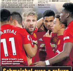  ??  ?? SHAW START: Luke and team celebrate Rashford opener