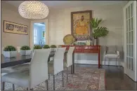  ?? (Michael K. Wilkinson via The Washington Post) ?? A red console table is an elegant and unexpected color selection in this dining room designed by Annie Elliott.