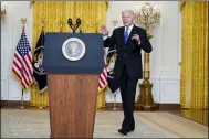  ?? EVAN VUCCI — THE ASSOCIATED PRESS ?? President Joe Biden arrives to speak on efforts to address global supply chain bottleneck­s during an event in the East Room of the White House Oct. 13 in Washington.