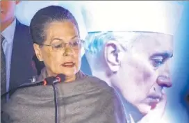  ?? PTI ?? UPA chairperso­n Sonia Gandhi at the launch of Shashi Tharoor's book 'Nehru: The Invention of India' in New Delhi on Tuesday.