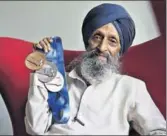  ?? RAJ K RAJ/HT PHOTO ?? Hardev Singh Flora, 86, shows his medals.