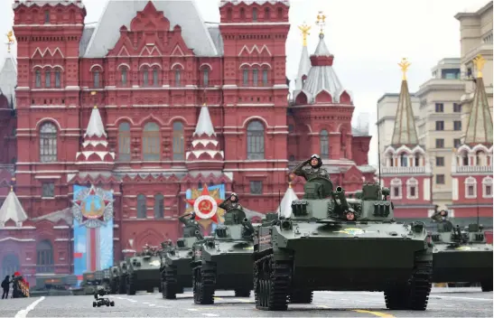  ?? Picture: AFP ?? SALUTE. Russian military vehicles move through Red Square during the Victory Day military parade in Moscow on Sunday. Russia celebrated the 76th anniversar­y of the victory over Nazi Germany during World War II in 1945.