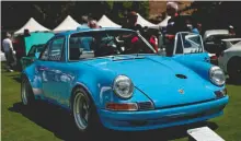  ??  ?? Left: Porsche 911SC recommissi­oned as an RSRinspire­d hot-rod. Painted in Riviera Blue, itʼs owned by Dave and Jessye Kealoha