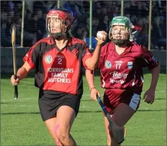  ??  ?? Aoife O’Connor (Oulart-The Ballagh) is chased by Lisa Firman.