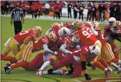  ?? JOSE CARLOS FAJARDO — BAY AREA NEWS GROUP FILE ?? The Arizona Cardinals’ Kenyan Drake (41) dives into the end zone to score a touchdown against the San Francisco 49ers in the fourth quarter Sept. 13, 2020, at Levi’s Stadium in Santa Clara.