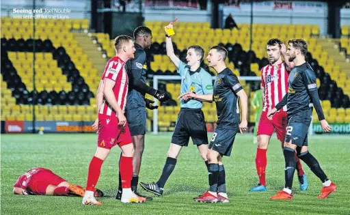  ?? ?? Seeing red Joel Nouble was sent-off for the Lions