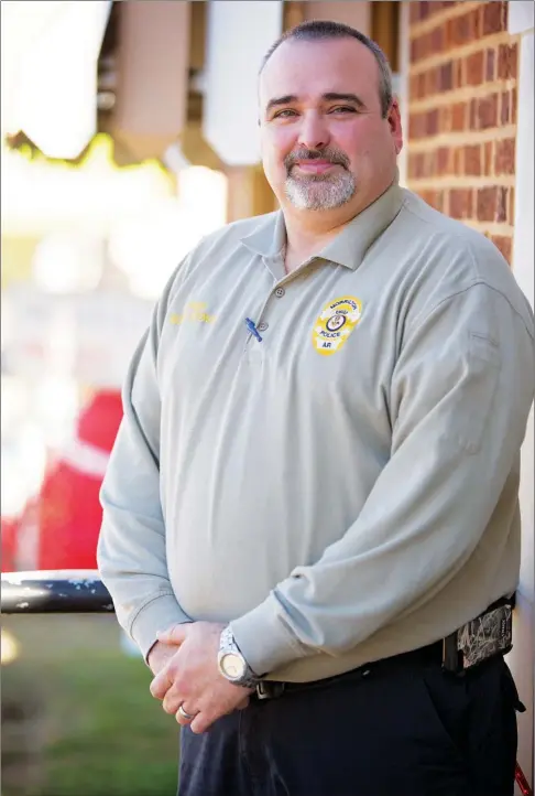  ?? EILISH PALMER/RIVER VALLEY & OZARK EDITION ?? Sonny Stover, 41, was hired two years ago in January as Morrilton police chief. He served as a police officer, then became a Conway County Sheriff’s Office deputy before joining the Morrilton Police Department again. His goals include getting body...