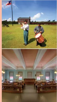  ??  ?? TOP: Kennedy Space Center Visitor Complex.
CENTER: Re-enactors at Fort Clinch on Amelia Island. ABOVE: Senate chamber in the Old Florida State Capitol, Tallahasse­e. OPPOSITE: Pensacola Lighthouse on Pensacola Naval Air Station.