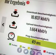  ?? Foto: Zacharie Scheurer, dpa ?? Beispiel für die Messung der Geschwindi­gkeit: 16000 Kilobit pro Sekunde soll die Leitung bringen, es kommt aber weniger an.