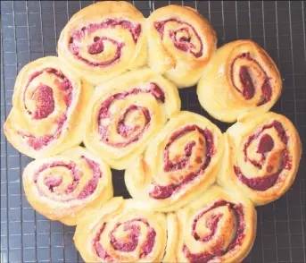  ?? ?? Rolls filled with spiced purple sweet potatoes (Photo by Cynthia Nelson)
