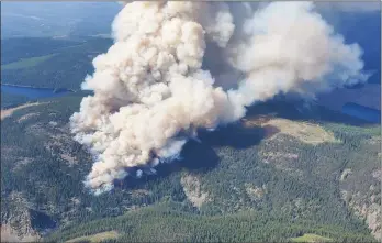  ?? BC Wildfire Service ?? The Brenda Creek fire was spotted Wednesday and grew into a problem fire quickly. Forty-three properties are under an evacuation order.