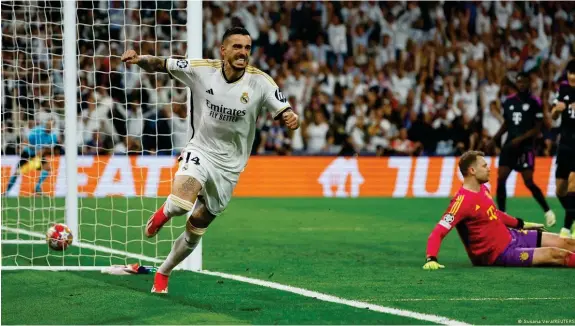  ?? Bild: Susana Vera/REUTERS ?? Der eingewechs­elte Joselu schießt Real Madrid mit seinem Doppelpack ins Finale der Champions League