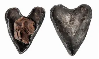  ??  ?? Heartbroke­n: this human heart in a lead-and-silver case was found in a niche in the crypt beneath Christ Church, Cork (12th or 13th century)