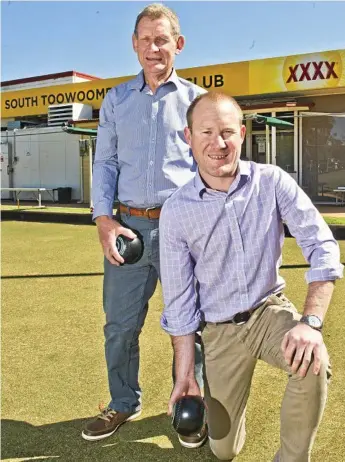  ?? Photo: Nev Madsen ?? JACK HIGH: Laurie and Nick Hannant are holding a barefoot bowls day to raise funds for Diabetes Queensland at the South Toowoomba Bowls Club this Saturday.