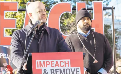  ?? FILE ?? David Evan McMullin, former Central Intelligen­ce Agency operations officer and independen­t 2016 presidenti­al candidate, addresses the crowd at the Nobody is Above the Law Rally on Dec. 18, 2019, in Washington, D.C.