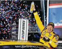  ?? Jared C. Tilton / Getty Images ?? Michael McDowell, driver of the No. 34 Love’s Travel Stops Ford, celebrates in victory lane after winning NASCAR’s 63rd Daytona 500 at Daytona Internatio­nal Speedway on Sunday.