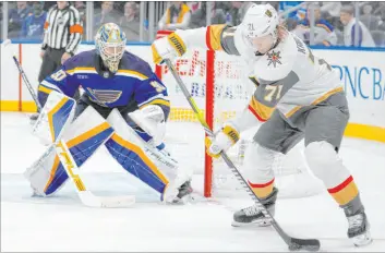  ?? Jeff Roberson The Associated Press ?? Center William Karlsson and the Golden Knights handled the St. Louis Blues 6-3 on Wednesday during the first leg of this year’s dads’ trip.