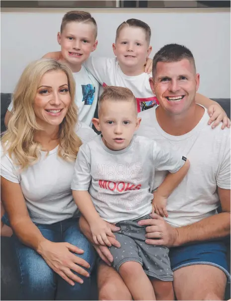  ?? Picture: GLENN HAMPSON ?? Jason Cloke and wife Nicole with (clockwise from left) Harry, 9, Duke, 6, and Lenny, 4.