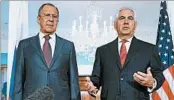  ?? MANDEL NGAN/GETTY-AFP ?? Secretary of State Rex Tillerson, right, says there’s no “clean slate” in dealings with Sergey Lavrov and Russia.