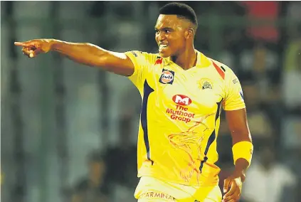  ?? Picture: AFP ?? STAR OF THE SHOW. Chennai Super Kings paceman Lungi Ngidi made the most of a seamer-friendly pitch in their IPL match against Delhi Daredevils in New Delhi on Sunday.