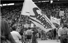  ??  ?? Above: Workers in Vancouver protest proposed legislatio­n in 1983 that included cuts to social services and rights for landlords to evict tenants without notice.