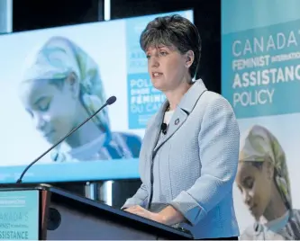  ?? ADRIAN WYLD/THE CANADIAN PRESS ?? Minister of Internatio­nal Developmen­t Marie-Claude Bibeau launches Canada’s new Feminist Internatio­nal Assistance Policy during an event in Ottawa, Friday.