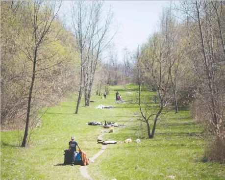  ?? PHOTOS: DAX MELMER ?? About 30 volunteers clean up Gateway Park, a stretch of green that runs between Wyandotte Street and Riverside Drive.