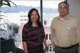  ?? DAVID ZALUBOWSKI — THE ASSOCIATED PRESS ?? Colorado Springs, Colo., council members Yolanda Avila and Andres Pico are shown in a city office in Colorado Springs, Colo. Avila is a durable Democrat and Pico an unflinchin­g Republican.