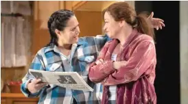  ?? LIZ LAUREN PHOTOS ?? ABOVE: Connie (Stephanie Diaz, left) is incredibly supportive of her partner Norma (Kate Middleton) in the Goodman Theatre production of “Roe.”
LEFT: Christina Hall stars as attorney Sarah Weddington.