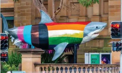  ?? Photograph: Abram Powell ?? Progress Shark has become Sydney WorldPride festival’s unofficial mascot and queer icon.