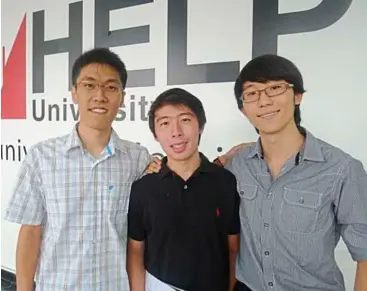  ??  ?? HELP achievers admitted to Cambridge University: (from left) Goh Kah Wei, Fong Kah Jo and Lim Tian Xi.