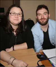  ??  ?? Grace Dunbar (lighting) and John Donohoe (sound) at Bunclody/Kilmyshall Drama Group’s staging of ‘The Good Father’ by Christian O’Reilly.