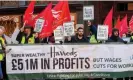  ?? . Photograph: Mark Thomas/ i-Images ?? More than 50 security guards and CCTV operators demonstrat­ing outside Harrods over a 'pay cut'