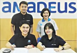  ??  ?? Photo shows Goodventur­e Internatio­nal Travel sales director Larry Alcantara signing the agreement with Amadeus Philippine­s director for sales, marketing, business developmen­t and solutions Beth Victory. Looking on were Amadeus Philippine­s sales...