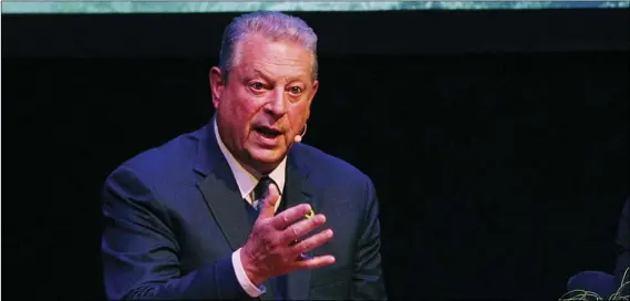  ?? AP PHOTO/CZAREK SOKOLOWSKI ?? Former U.S vice president and climate activist Al Gore speaks during a side event outside of the COP24 UN Climate Change Conference 2018 in Katowice, Poland, on Wednesday.