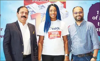  ?? ?? L-R: Senior Vice President & Business Head for Caraway Africa Nigeria Limited, Premender Sethi; Category Manager, Beverages, Popoola-Dania Oluwatoyin and Vice President, Marketing, Caraway Africa Nigeria Limited, Dheeraj Kukreja, during the FreshYo Mega Millions Promo Press Conference recently held in Lagos...recently