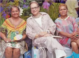  ?? Photo: Leon Lord ?? Emily Quai Hoy, Bernadette Rounds-Ganilau with Peggy Magnus, during the Haus of Koila’s Sustainabl­e Fashion With A Purpose show at Novotel Suva Lami Bay on the December 28, 2020.