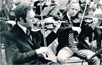  ??  ?? Gruenberg, above, with the Royal Philharmon­ic in 1972. Right, Malcolm Sargent at the piano with the New Quartet, l-r, Douglas Cameron, Lionel Bentley, Gruenberg and Keith Cummings