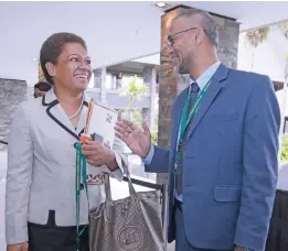  ?? Photo: DEPTFO News ?? Minister for Women, Children and Poverty Alleviatio­n Mereseini Vuniwaqa with Fiji Financial Intelligen­ce Unit Director Razim Buksh at the at the InterConti­nental Fiji Golf Resort and Spa at Natadola on December 7, 2018.