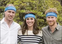  ??  ?? William, Catherine and Harry wear headbands for a campaign to encourage people to talk openly about mental health issues.