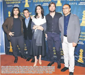  ??  ?? (From left) Directors Fatih Akin, Sebastian Lelio, Angelina Jolie, Ruben Ostlund and Andrey Zvyagintse­v attend The Golden Globe Foreign-Language Nominees Series 2018 Symposium presented by The Hollywood Foreign Press Associatio­n & The American...