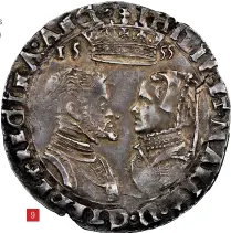  ??  ?? Figure 8: This Anglo-Saxon penny shows Cynethryth, wife of Offa, 757-796. From the Canterbury mint, the coin depicts a draped bust of Cynethryth facing right, with triple-pellets to left, triple pellets and E·◊··B·A· to right. The coin was sold by Classical Numismatic­s Group (CNG) for $6,000 (£4,325) 9
Figure 9: Philip II of Spain & Mary I (1554-1558) shilling of 1555, sold at Heritage Auctions for $5,280 (£3,806)