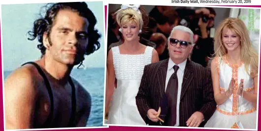  ??  ?? Glamour: A young Karl Lagerfeld and (above right) in 1995 with supermodel­s Linda Evangelist­a and Claudia Schiffer