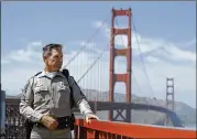  ?? ERIC RISBERG / ASSOCIATED PRESS 2013 ?? Then California Highway Patrol Sgt. Kevin Briggs stands by the Golden Gate Bridge in San Francisco. “What happens with these kids is ... they don’t see a way out,” Briggs said.