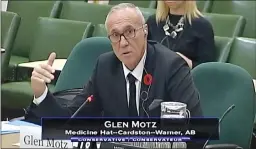  ?? SCREENSHOT VIA GLEN MOTZ FACEBOOK LIVESTREAM ?? Glen Motz speaks before the Committee on Procedure and House Affairs on Tuesday in Ottawa.